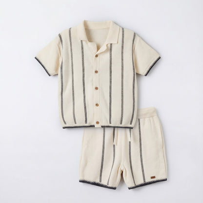 Giggles Camp Collar Short Sleeves Shirt and Shorts Set with Stripes
