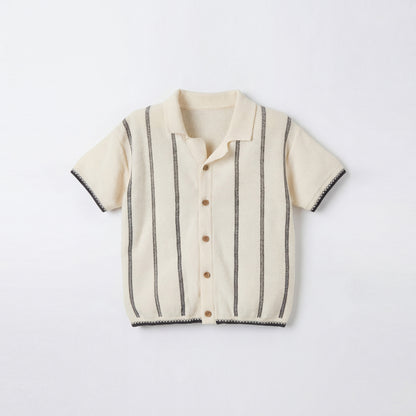 Giggles Camp Collar Short Sleeves Shirt and Shorts Set with Stripes