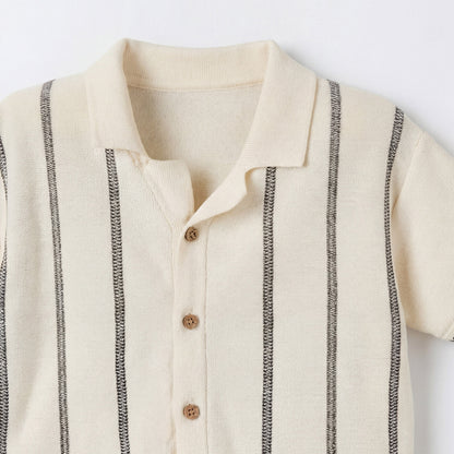 Giggles Camp Collar Short Sleeves Shirt and Shorts Set with Stripes