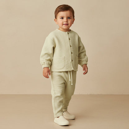 Giggles Crew Neck Long Sleeves Top and Pants Set with Textured Design - Green / 12-18 mths