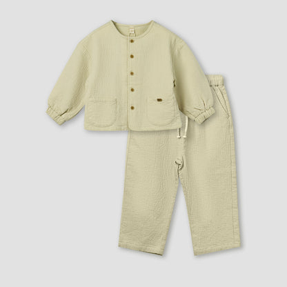 Giggles Crew Neck Long Sleeves Top and Pants Set with Textured Design