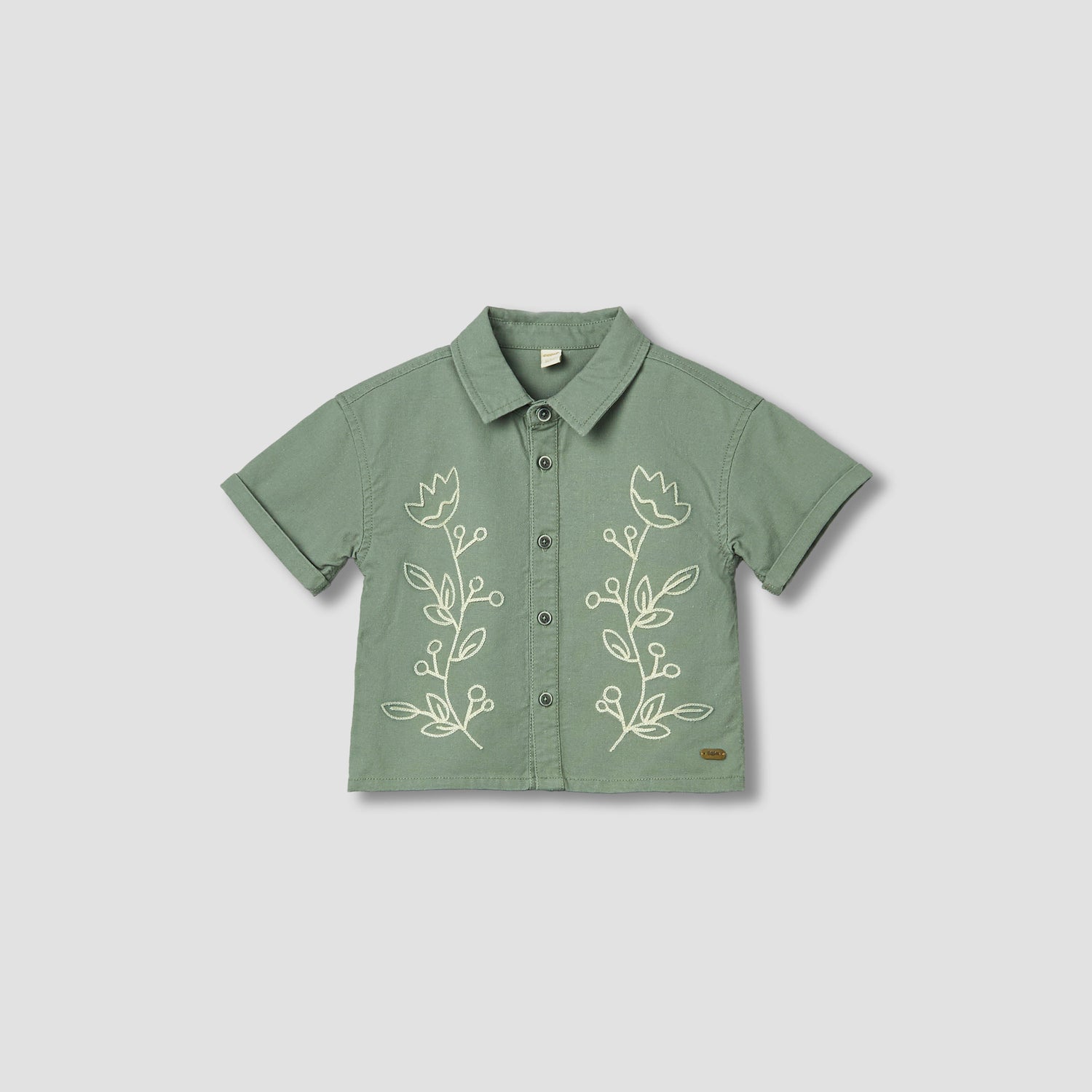 Giggles Collared Short Sleeves Shirt and Shorts Set with Floral Embroidery