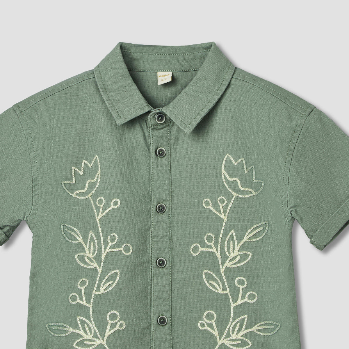 Giggles Collared Short Sleeves Shirt and Shorts Set with Floral Embroidery