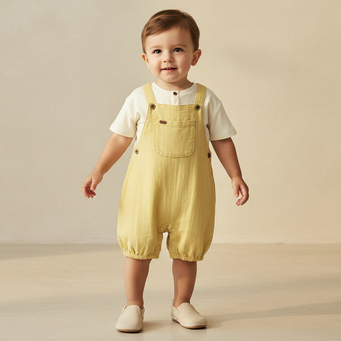 Giggles Henley Neck Short Sleeves T-shirt and Dungaree Set with Chest Pocket - Multicolour / 12-18 mths