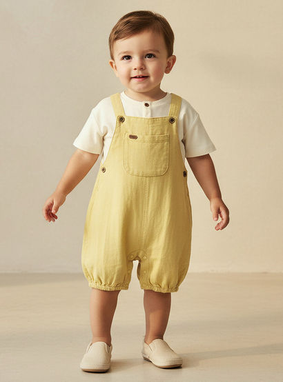 Giggles Henley Neck Short Sleeves T-shirt and Dungaree Set with Chest Pocket-baby-boys-clothing-setsandcoords-image-1