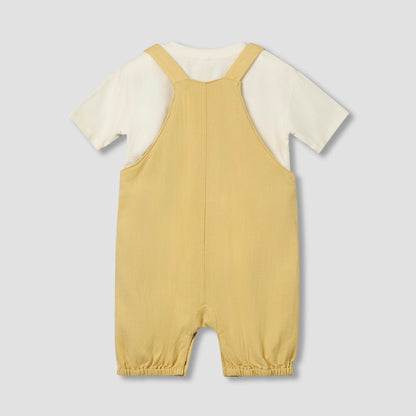 Giggles Henley Neck Short Sleeves T-shirt and Dungaree Set with Chest Pocket