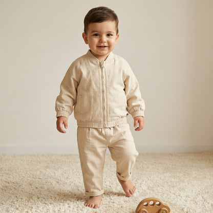 Giggles Mandarin Collar Long Sleeves Bomber Jacket and Pants Set with Pockets
