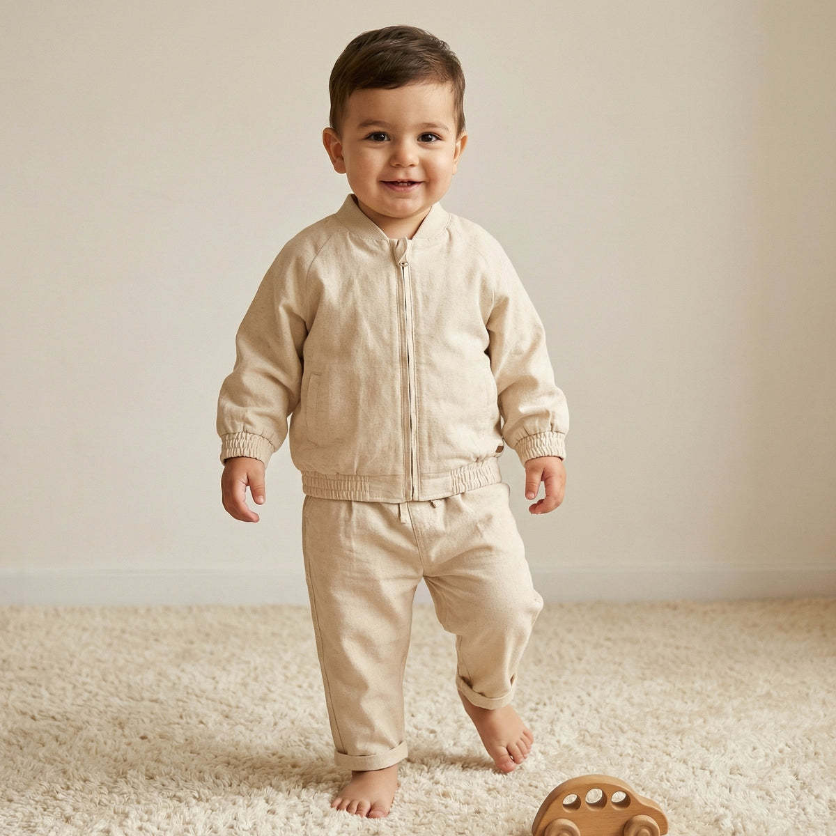 Giggles Mandarin Collar Long Sleeves Bomber Jacket and Pants Set with Pockets