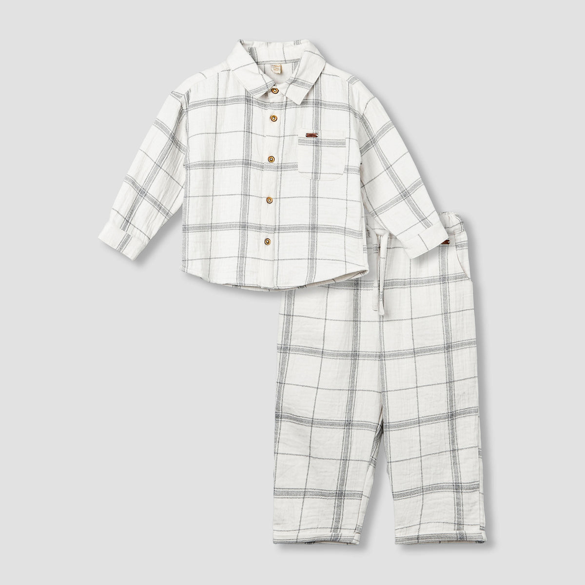 Giggles Collared Long Sleeves Shirt and Pants Set with Checked Design