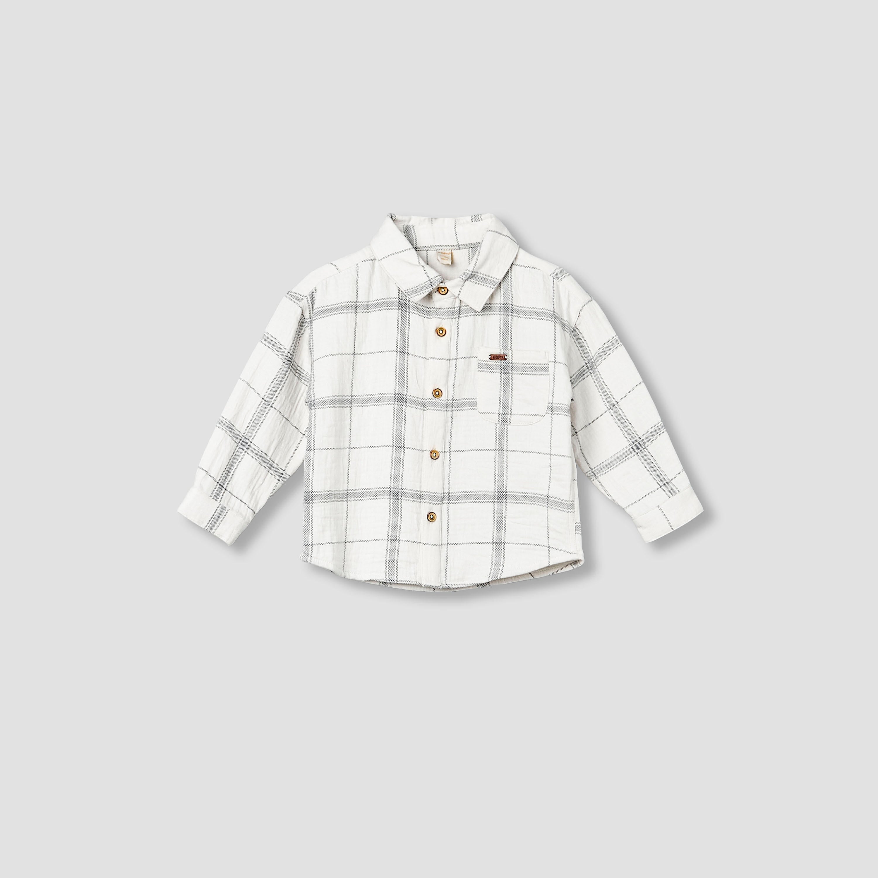 Giggles Collared Long Sleeves Shirt and Pants Set with Checked Design