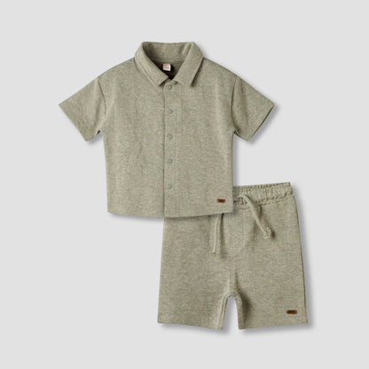 Giggles Collared Neck Short Sleeve Shirt and Shorts Set with Drawstring Closure - Green / 12-18 mths