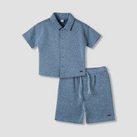 Giggles Collared Neck Short Sleeve Shirt and Shorts Set with Drawstring Closure-undefined-image-1