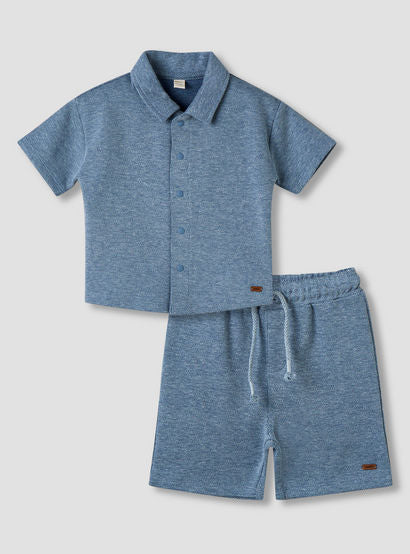 Giggles Collared Neck Short Sleeve Shirt and Shorts Set with Drawstring Closure-baby-boys-clothing-setsandcoords-image-1