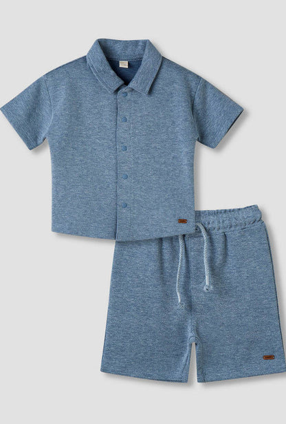 Giggles Collared Neck Short Sleeve Shirt and Shorts Set with Drawstring Closure