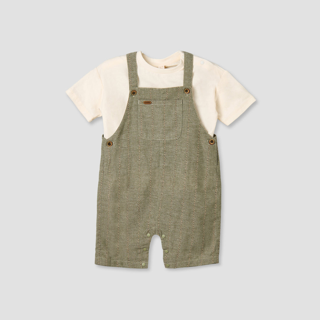 Giggles Crew Neck Short Sleeves T-shirt and Dungaree Set with Snap Button Closure