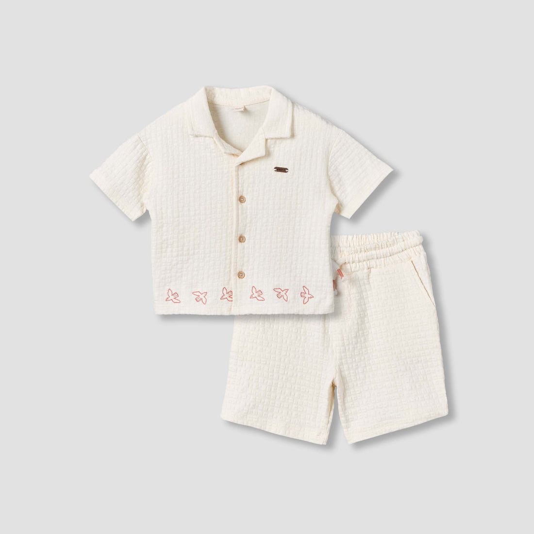 Giggles Collared Short Sleeves Shirt and Shorts Set with Embroidered Design