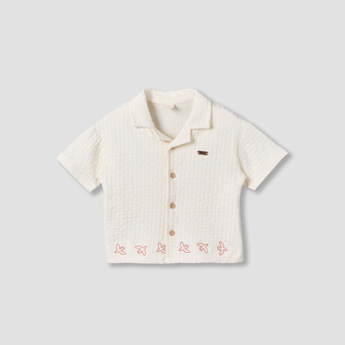 Giggles Collared Short Sleeves Shirt and Shorts Set with Embroidered Design