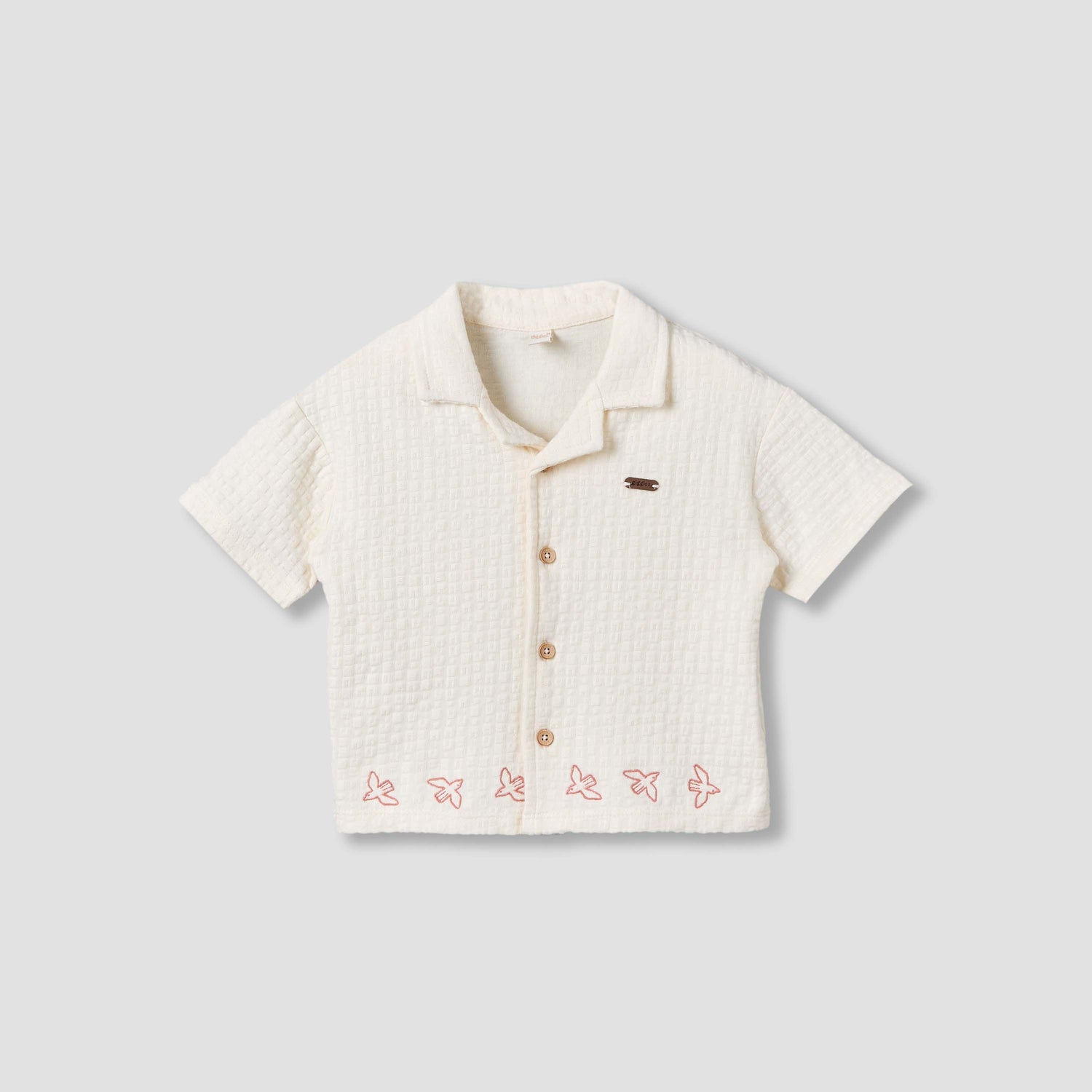 Giggles Collared Short Sleeves Shirt and Shorts Set with Embroidered Design