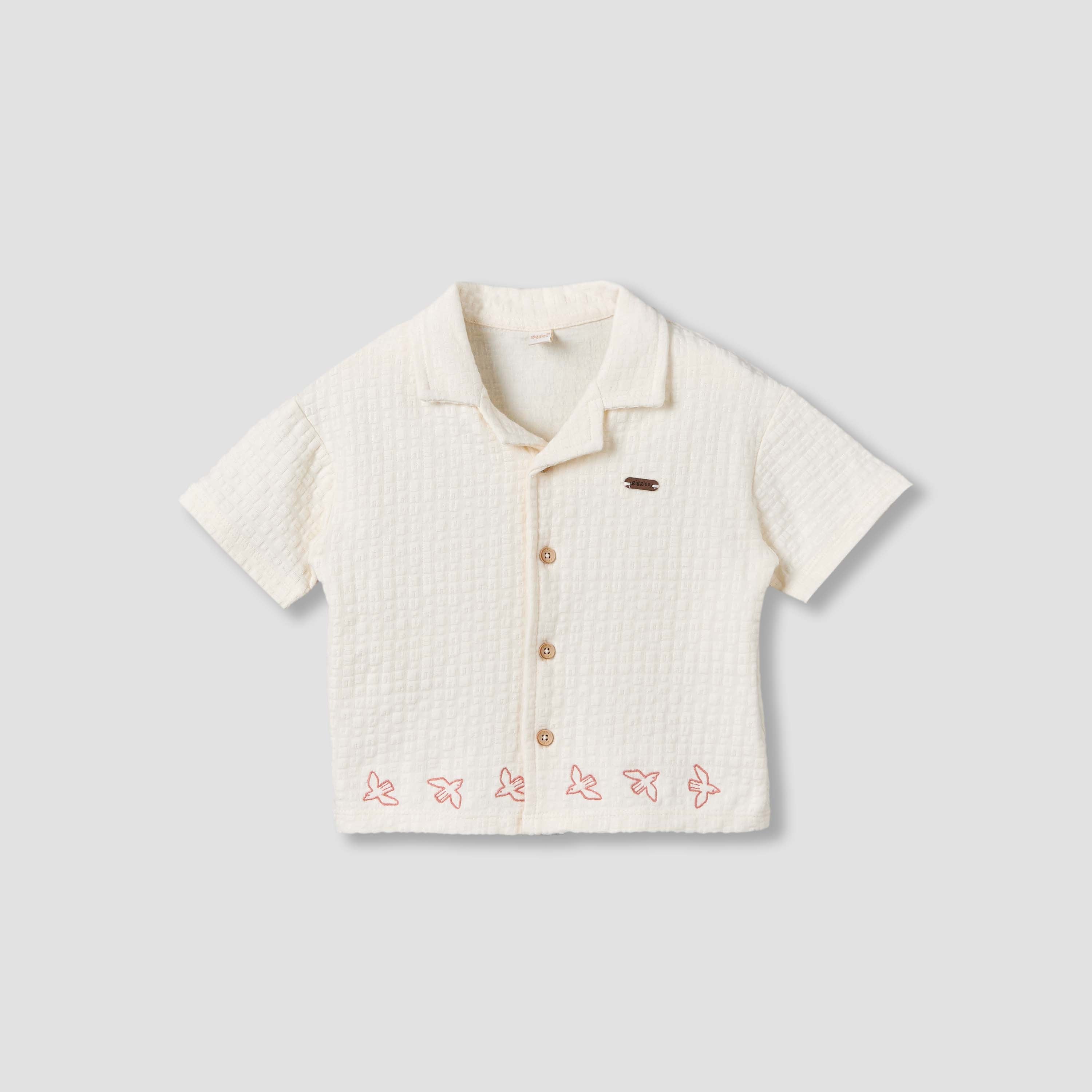 Giggles Collared Short Sleeves Shirt and Shorts Set with Embroidered Design