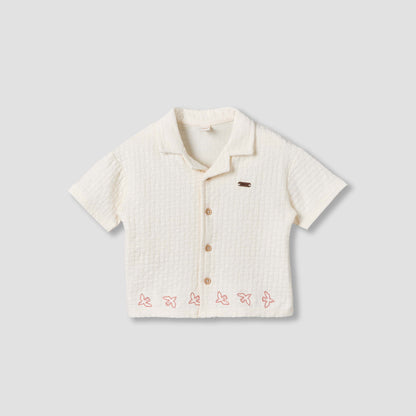 Giggles Collared Short Sleeves Shirt and Shorts Set with Embroidered Design