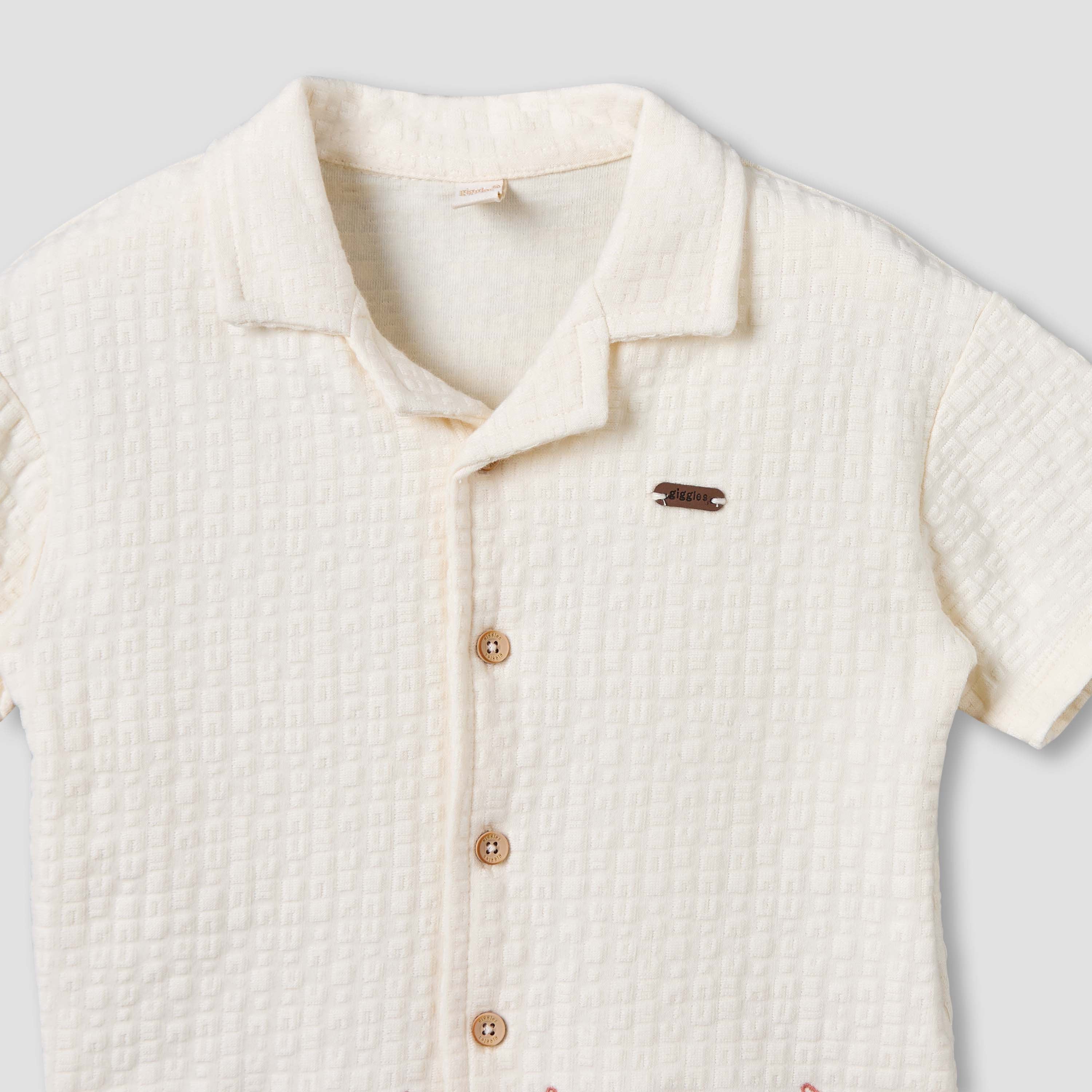 Giggles Collared Short Sleeves Shirt and Shorts Set with Embroidered Design