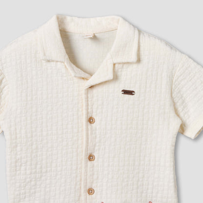 Giggles Collared Short Sleeves Shirt and Shorts Set with Embroidered Design