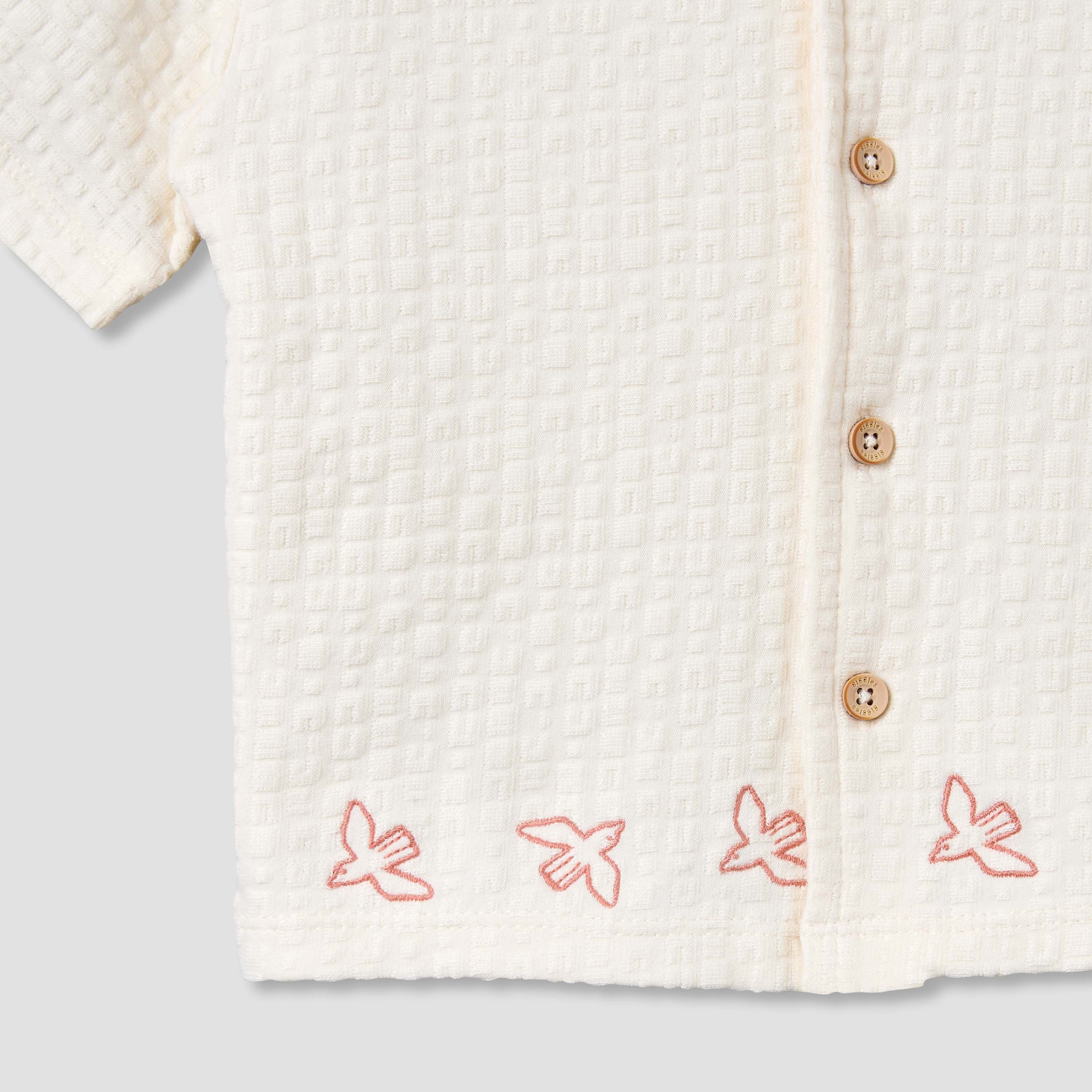 Giggles Collared Short Sleeves Shirt and Shorts Set with Embroidered Design