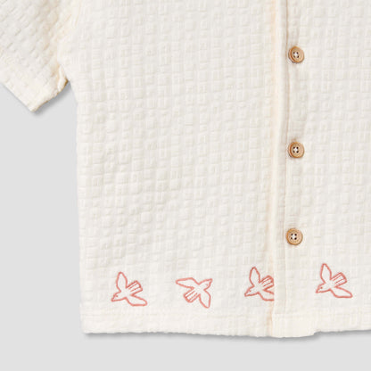 Giggles Collared Short Sleeves Shirt and Shorts Set with Embroidered Design