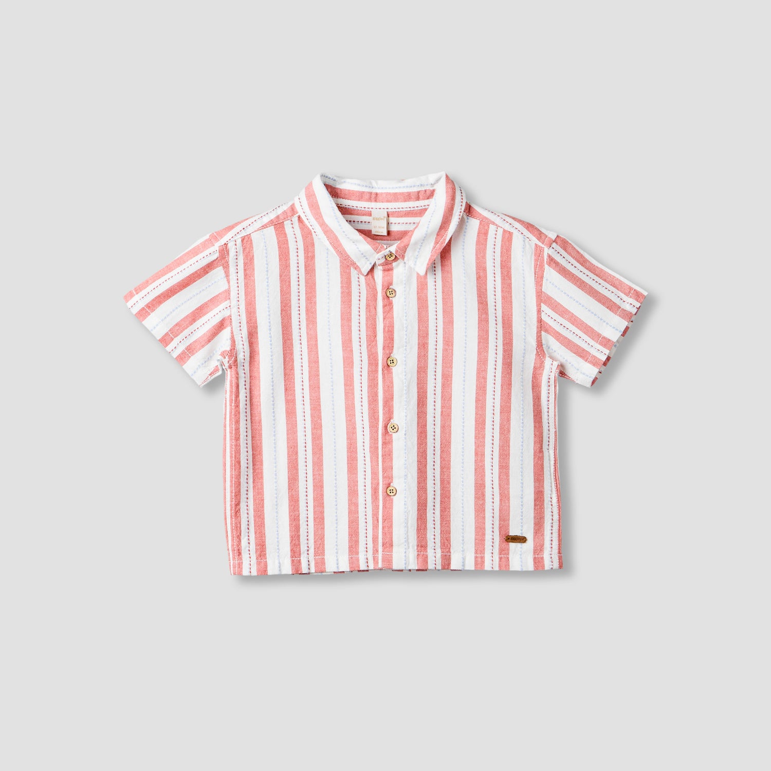 Giggles Collared Short Sleeve Shirt and Shorts Set with Stripes