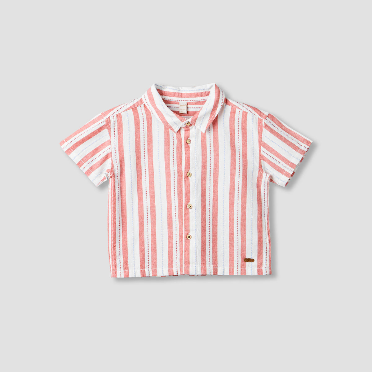 Giggles Collared Short Sleeve Shirt and Shorts Set with Stripes