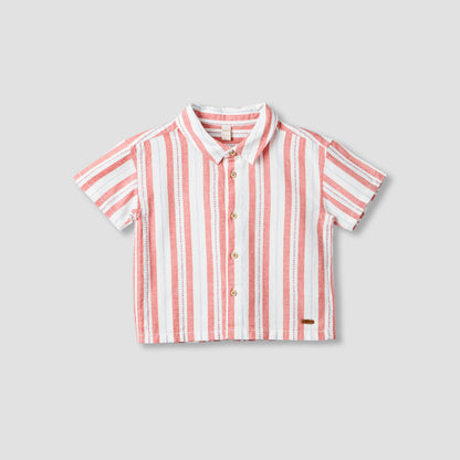Giggles Collared Short Sleeve Shirt and Shorts Set with Stripes