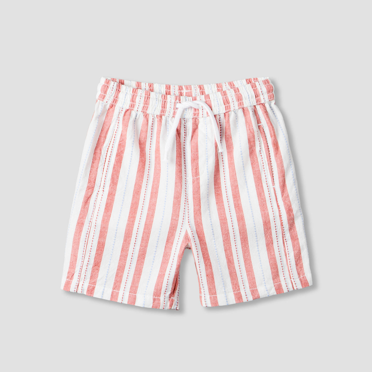 Giggles Collared Short Sleeve Shirt and Shorts Set with Stripes