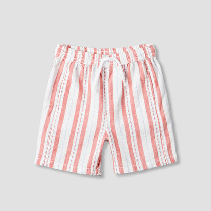 Giggles Collared Short Sleeve Shirt and Shorts Set with Stripes