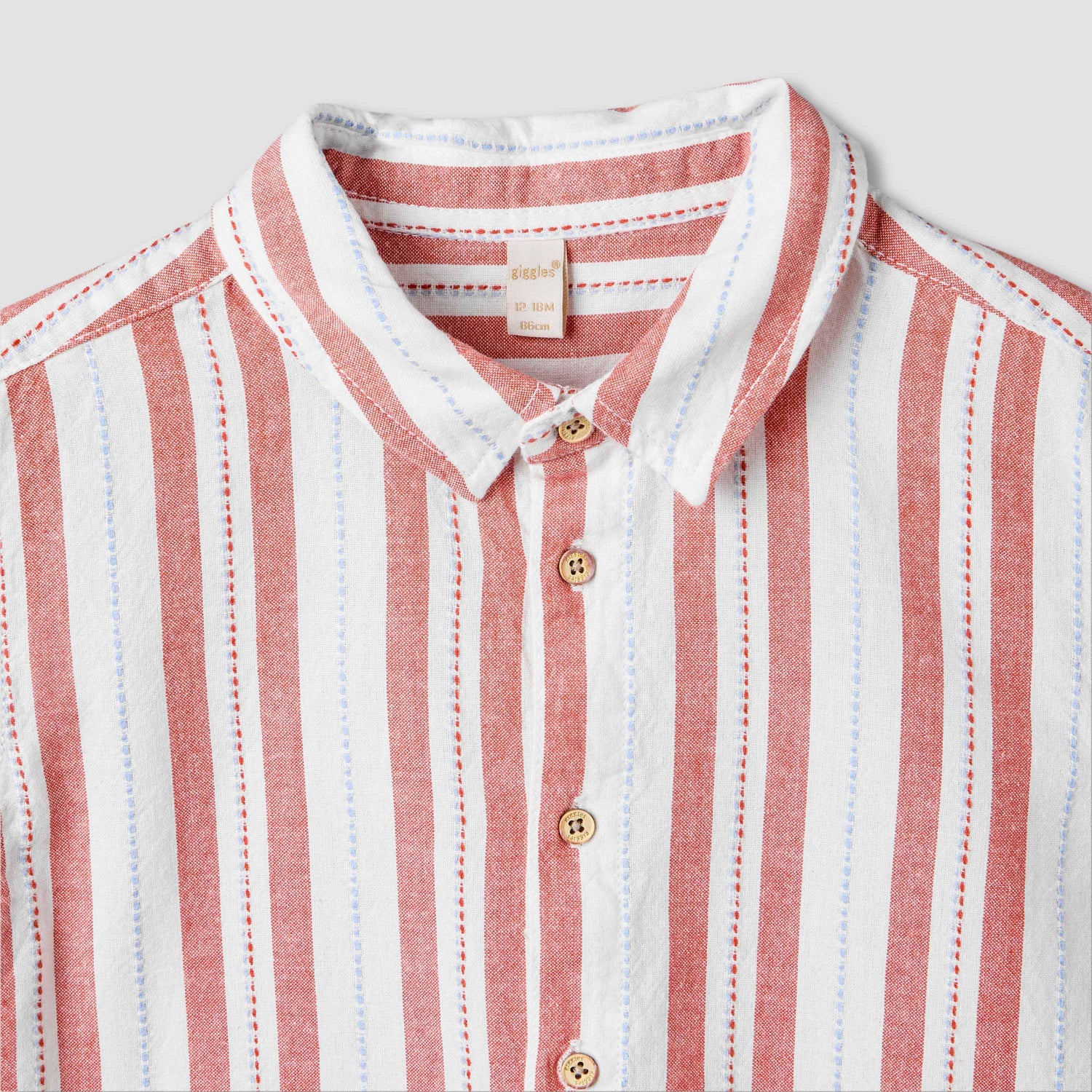 Giggles Collared Short Sleeve Shirt and Shorts Set with Stripes