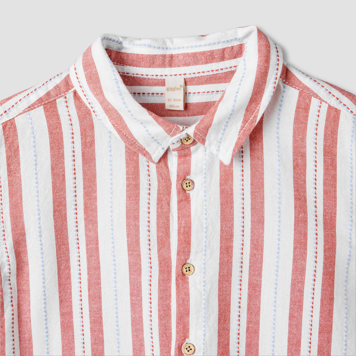 Giggles Collared Short Sleeve Shirt and Shorts Set with Stripes