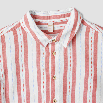 Giggles Collared Short Sleeve Shirt and Shorts Set with Stripes