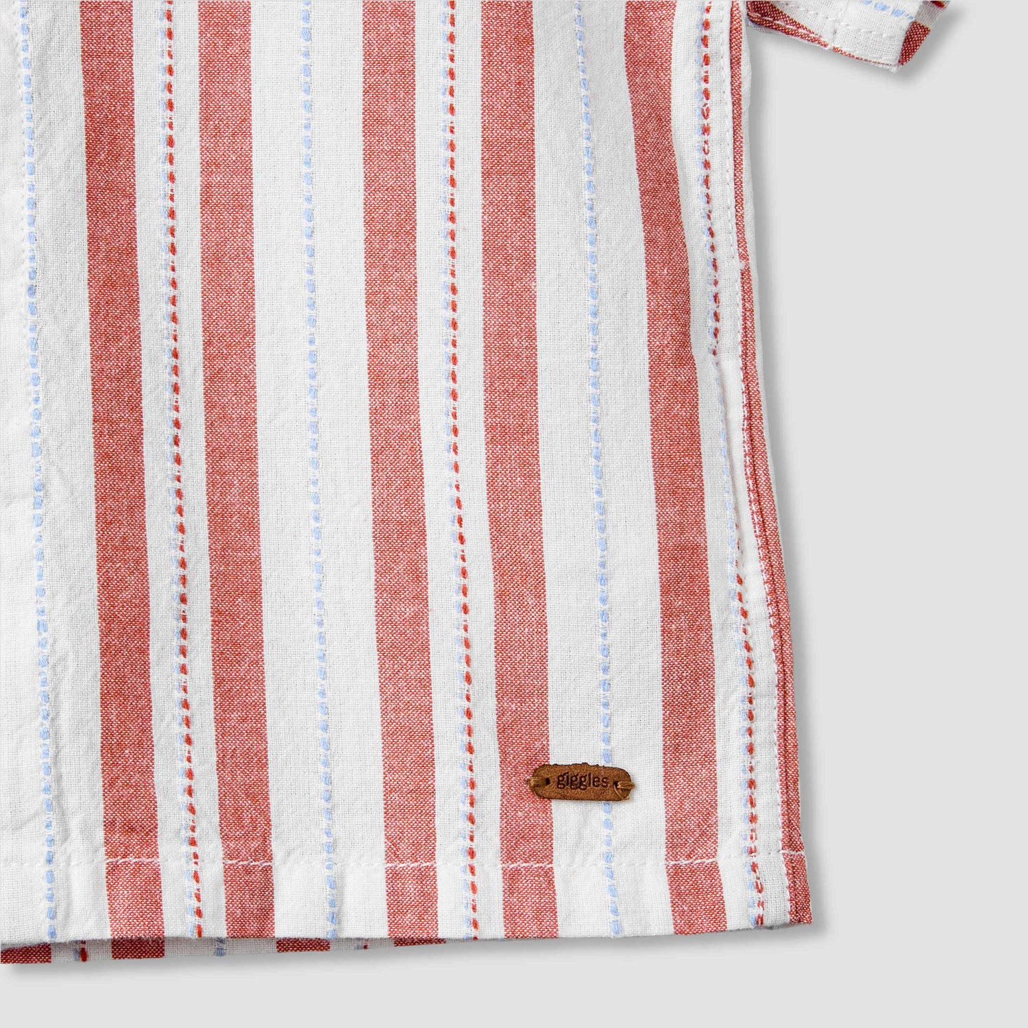 Giggles Collared Short Sleeve Shirt and Shorts Set with Stripes