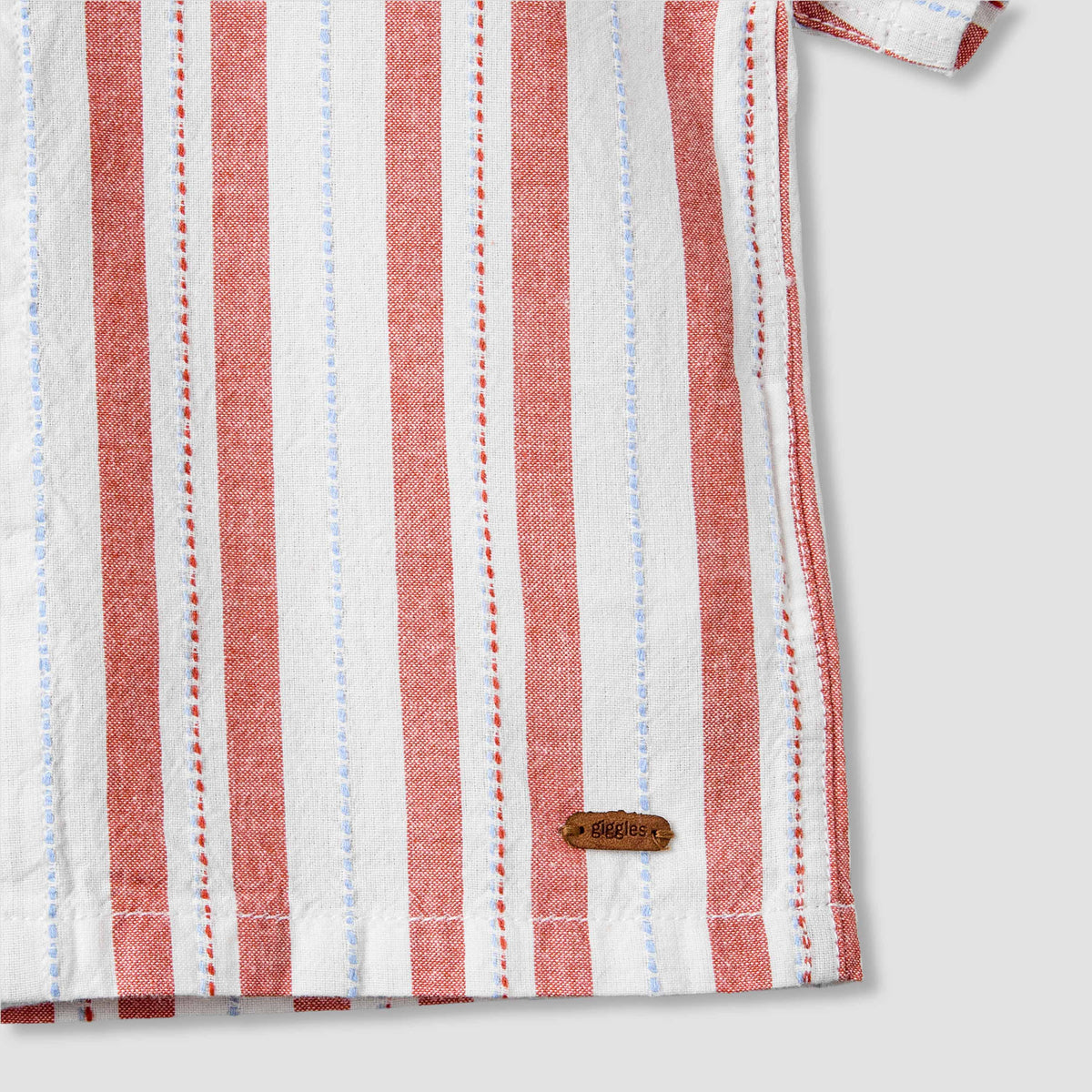 Giggles Collared Short Sleeve Shirt and Shorts Set with Stripes