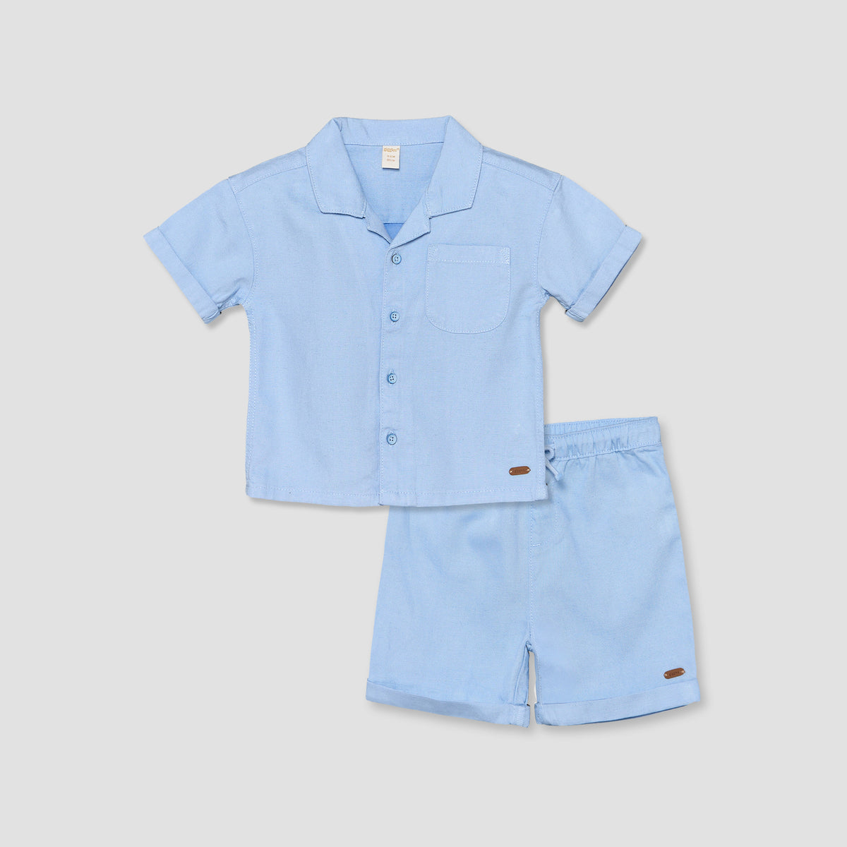 Giggles Camp Collar Short Sleeves Shirt and Shorts Set with Solid Design