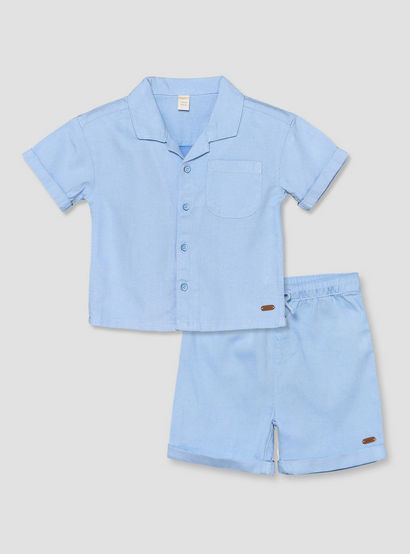 Giggles Camp Collar Short Sleeves Shirt and Shorts Set with Solid Design-baby-boys-clothing-setsandcoords-image-2