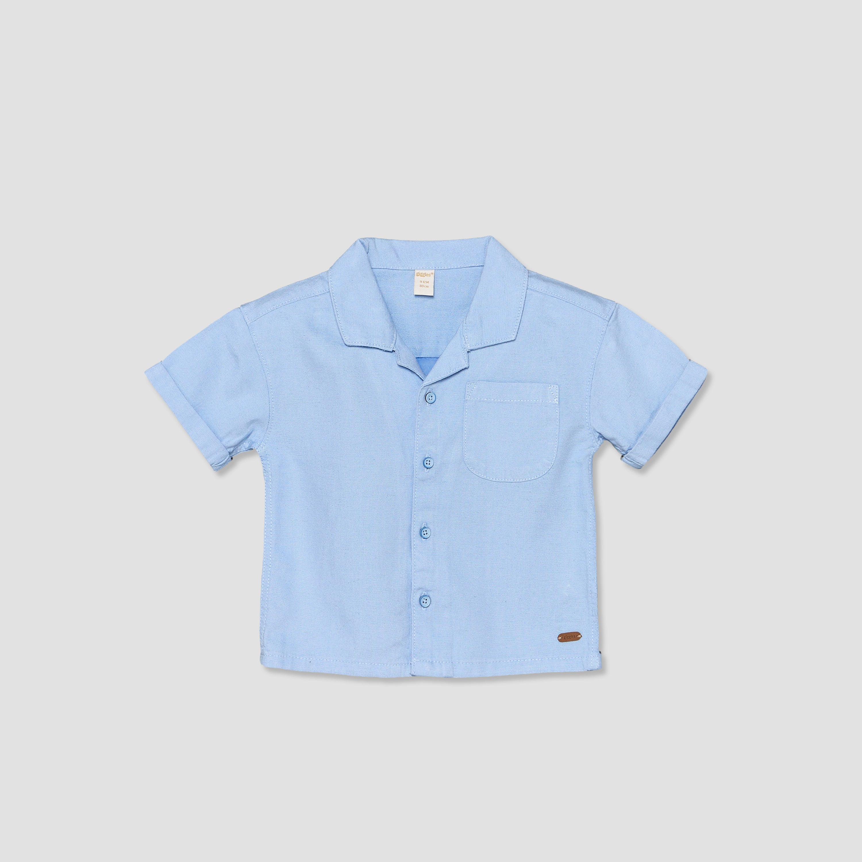 Giggles Camp Collar Short Sleeves Shirt and Shorts Set with Solid Design