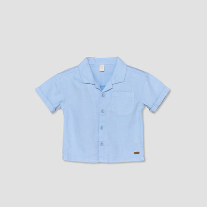 Giggles Camp Collar Short Sleeves Shirt and Shorts Set with Solid Design