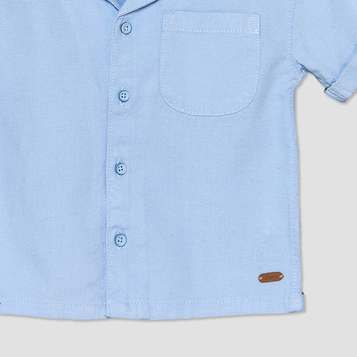 Giggles Camp Collar Short Sleeves Shirt and Shorts Set with Solid Design