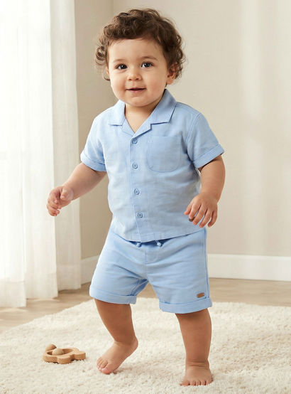 Giggles Camp Collar Short Sleeves Shirt and Shorts Set with Solid Design-baby-boys-clothing-setsandcoords-image-1
