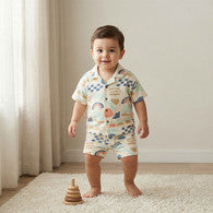 Giggles Collared Short Sleeves Shirt and Shorts Set with Abstract Print-undefined-image-1