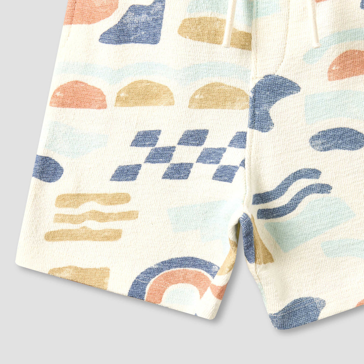 Giggles Collared Short Sleeves Shirt and Shorts Set with Abstract Print