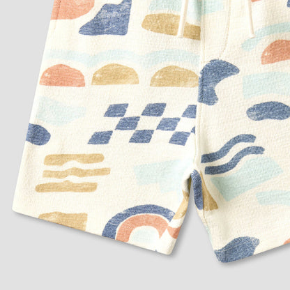 Giggles Collared Short Sleeves Shirt and Shorts Set with Abstract Print