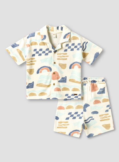 Giggles Collared Short Sleeves Shirt and Shorts Set with Abstract Print-baby-boys-clothing-setsandcoords-image-2