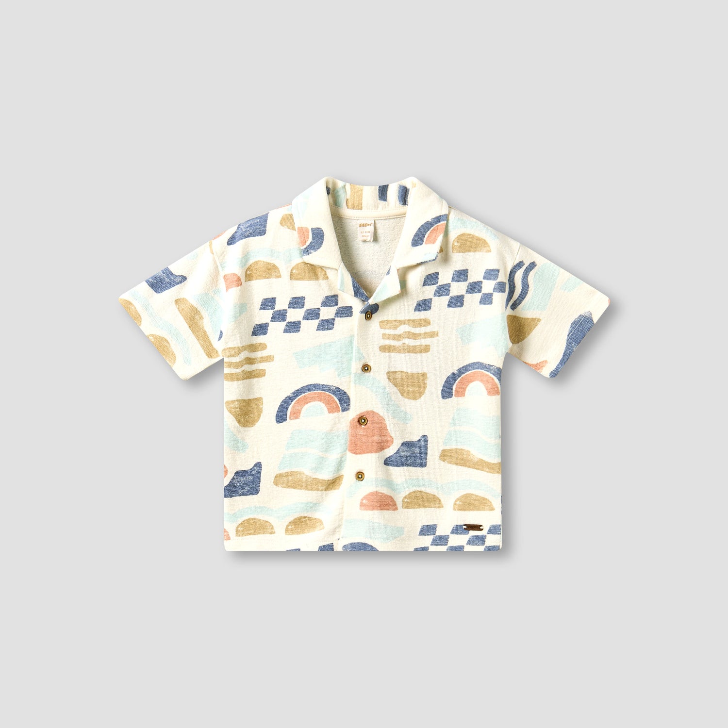 Giggles Collared Short Sleeves Shirt and Shorts Set with Abstract Print