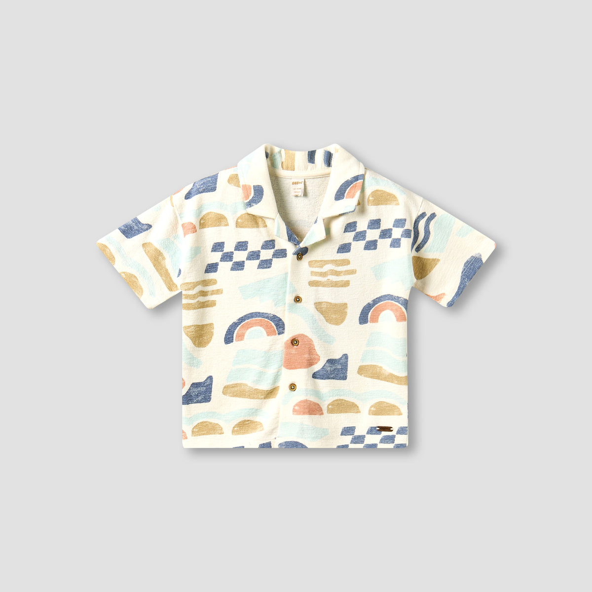 Giggles Collared Short Sleeves Shirt and Shorts Set with Abstract Print